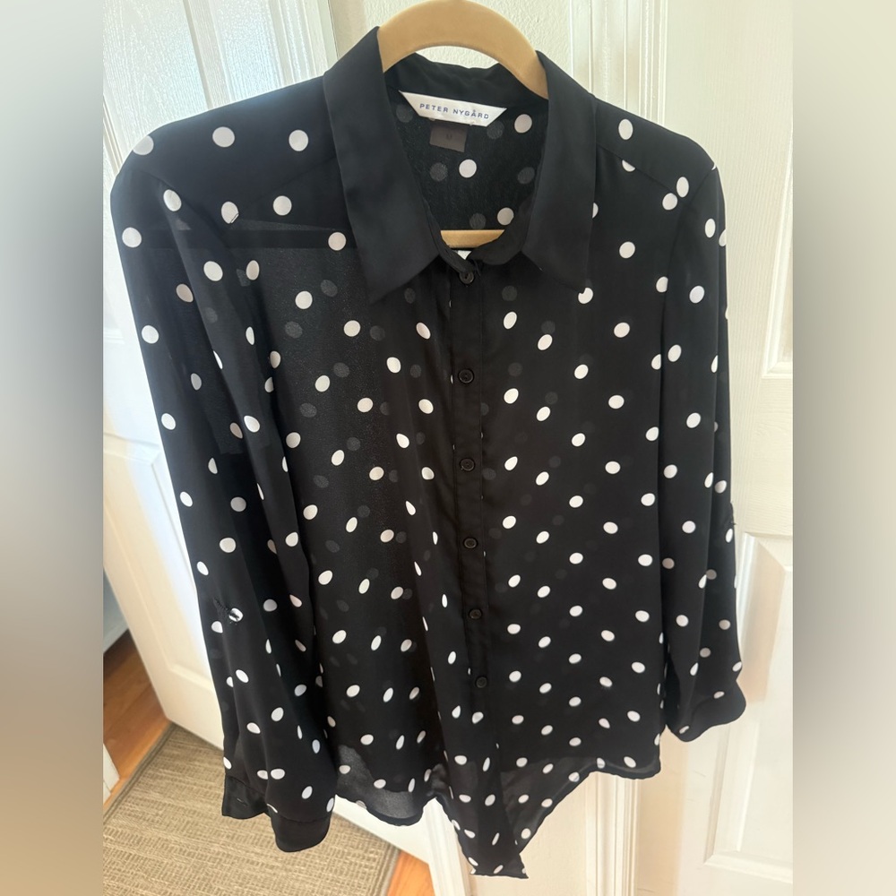 Peter Nygard Black and White Polka Dot Shirt